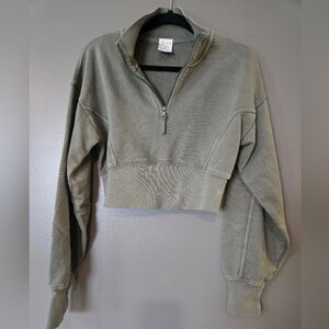 Aerie Olive Green Cropped Quarter-Zip Hoodie